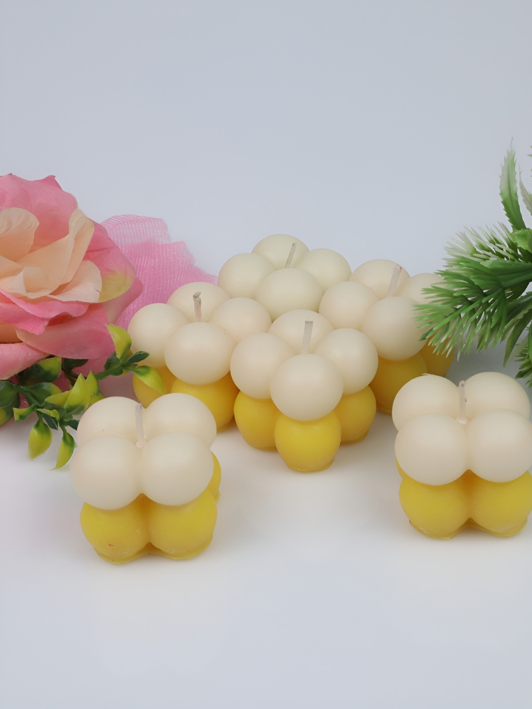 Shraddha Creation Bubble Candle, Yellow & White Color Home Decor 6Pcs Scented Tea Light Candles