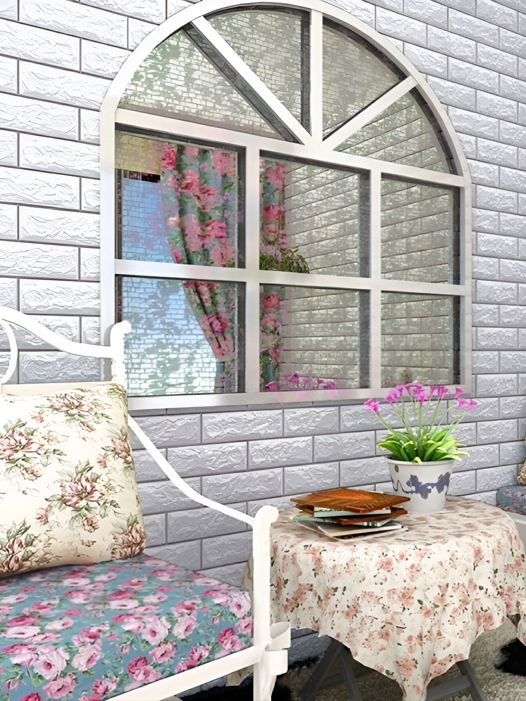 INDIAN ROYALS White & Grey Bricks Printed Self-Adhesive & Durable Wall Sticker