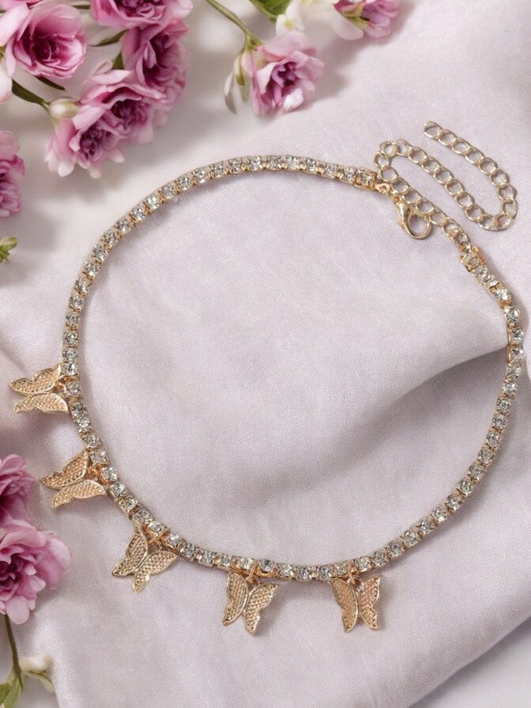 DressBerry Crystal Studded Butterfly Minimal Necklace