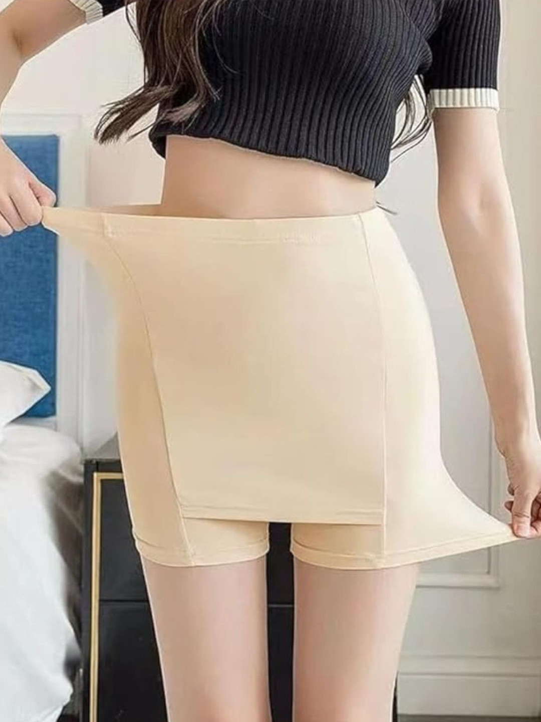 Sizi Women High Rise Double-Layer Front Crotch Safety Shorts