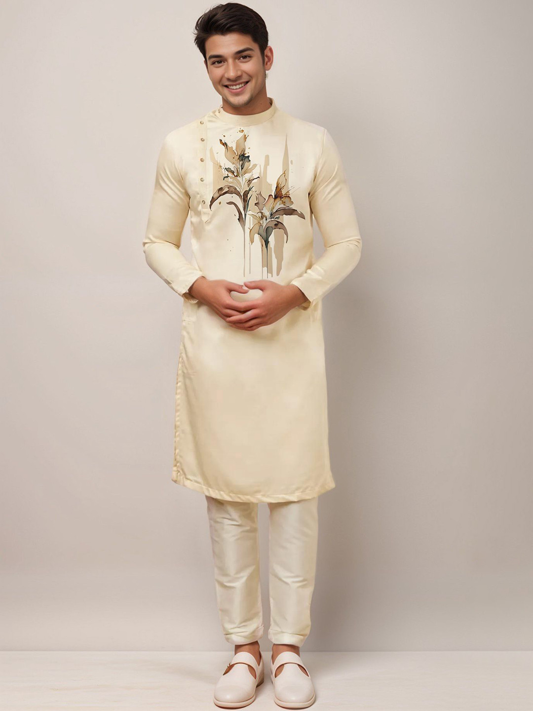 PulseIQ Men Floral Printed Kurta with Pyjama