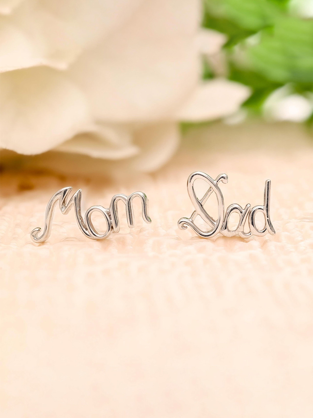 AMONROO 925 Sterling Silver Rhodium-Plated Mom Dad Studs Earrings