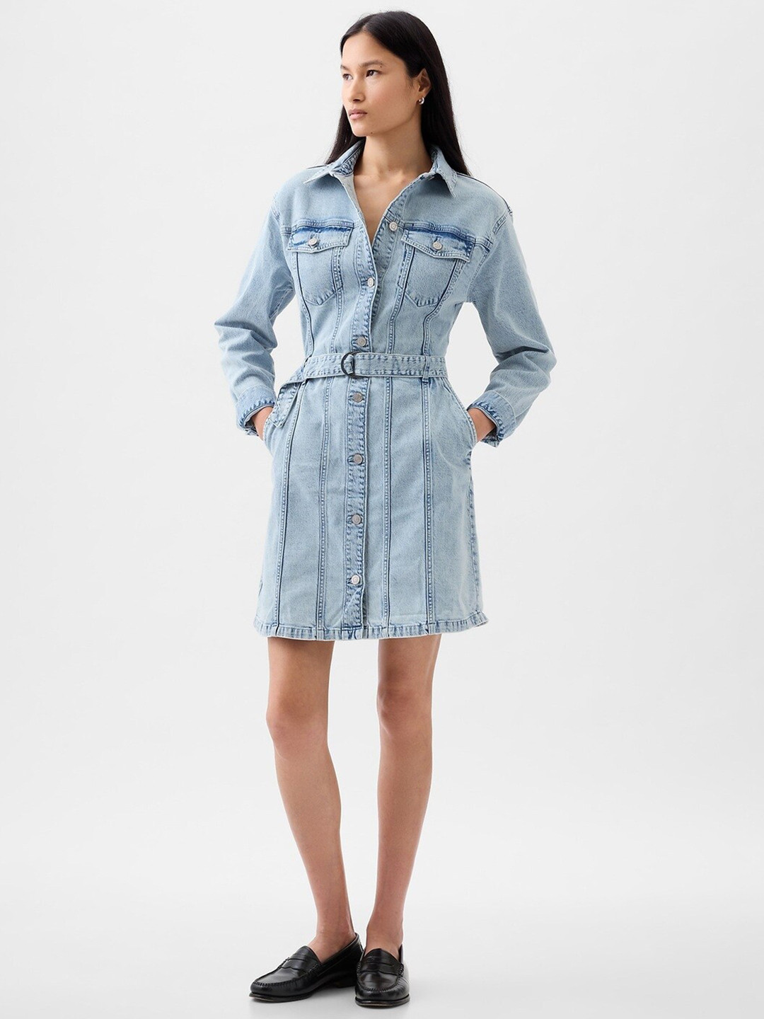GAP Washed Effect Denim Shirt Dress with Belt