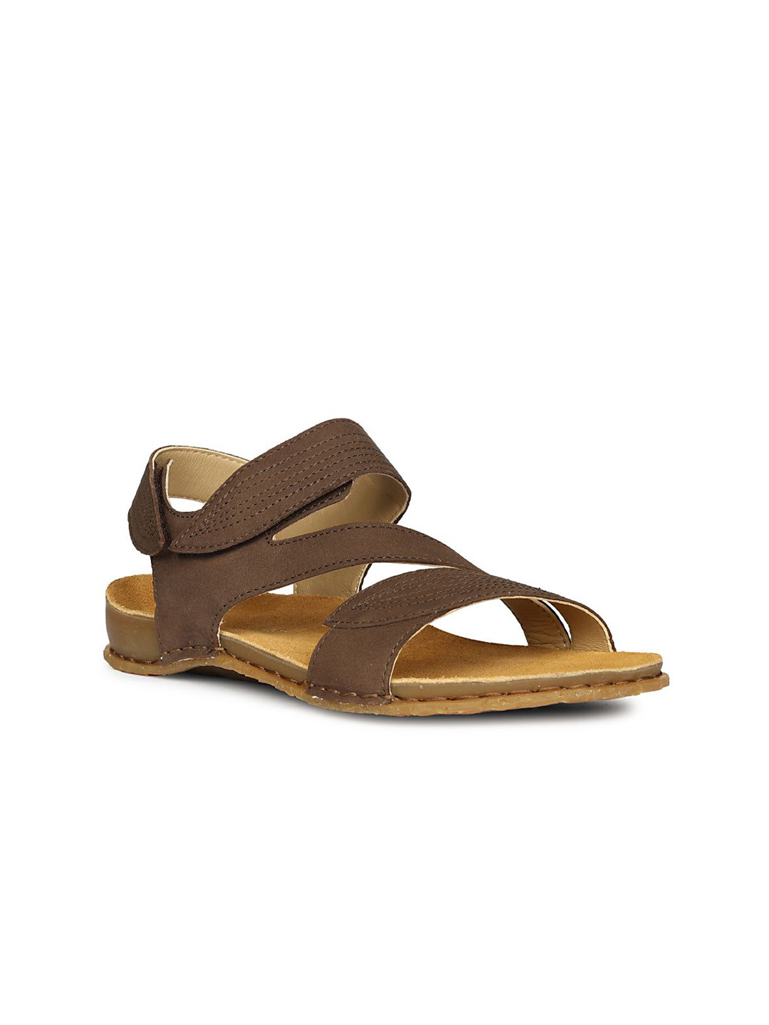 El Naturalista Women Brown Leather Sandals with Velcro