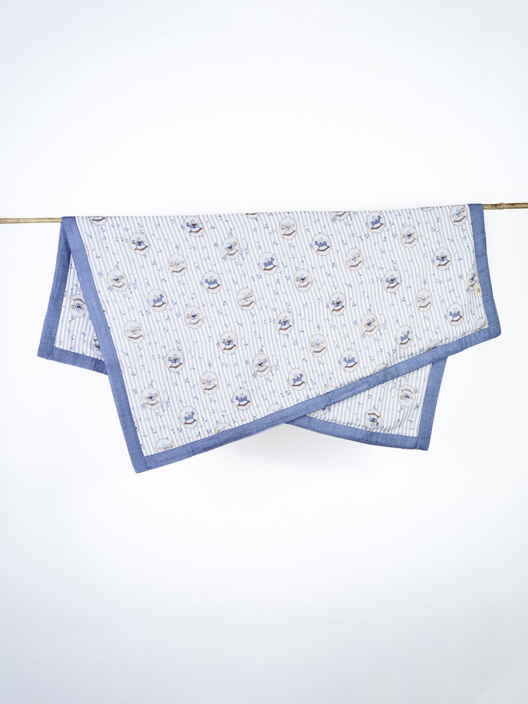 cocoon care Blue & White Ethnic Motifs 120 GSM Cotton Single Bed Blanket