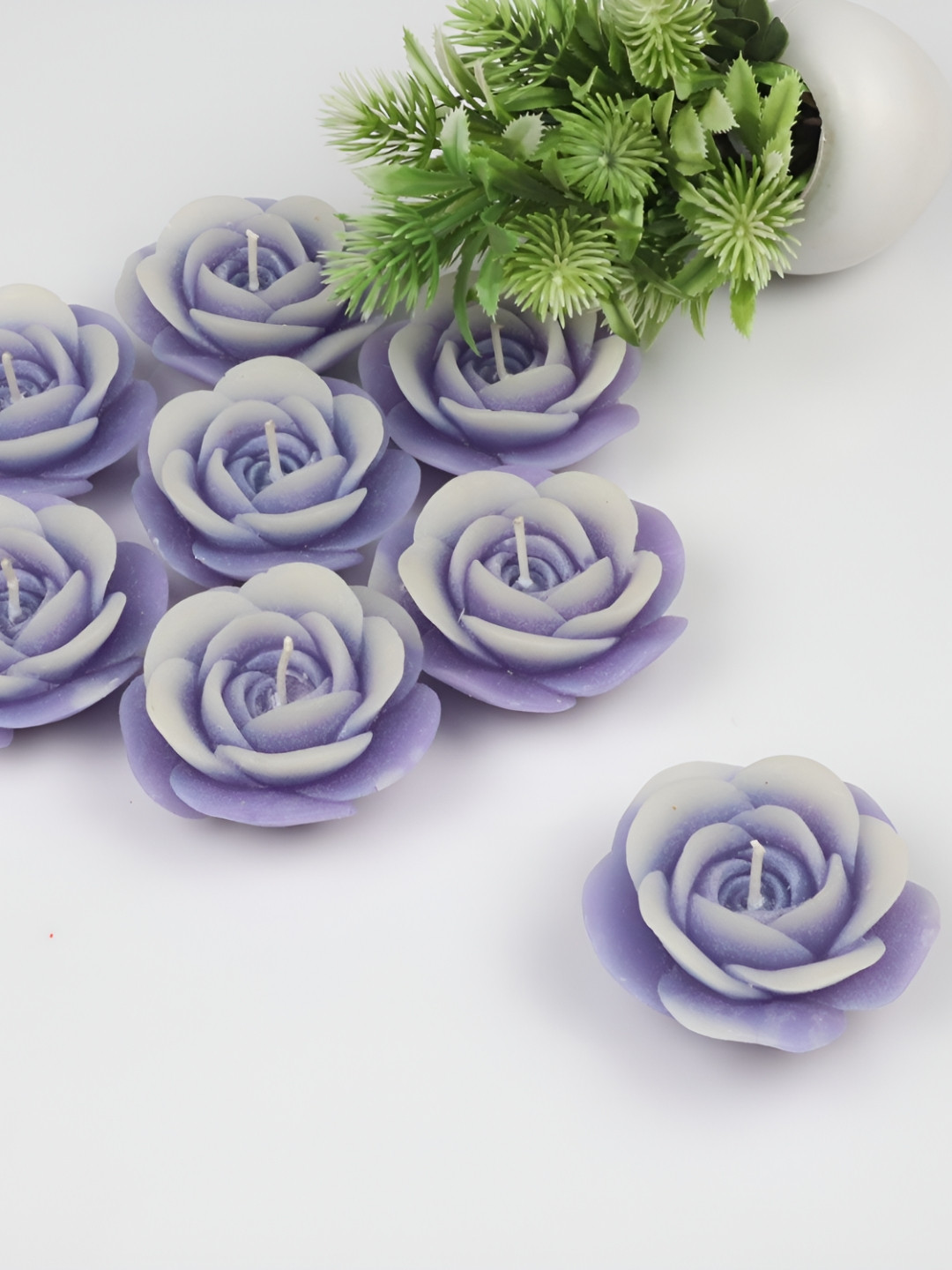 Shraddha Creation Ocean Breeze Fragrance, Two Tone Floating Rose, Sky Blue Color Home Decor 8Pcs Scented Candles