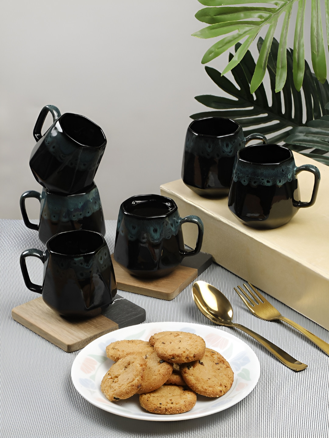 Myntra Elegant Homes Purplicious Blue Ceramic Microwave Safe 6 Piece Cup-220ml