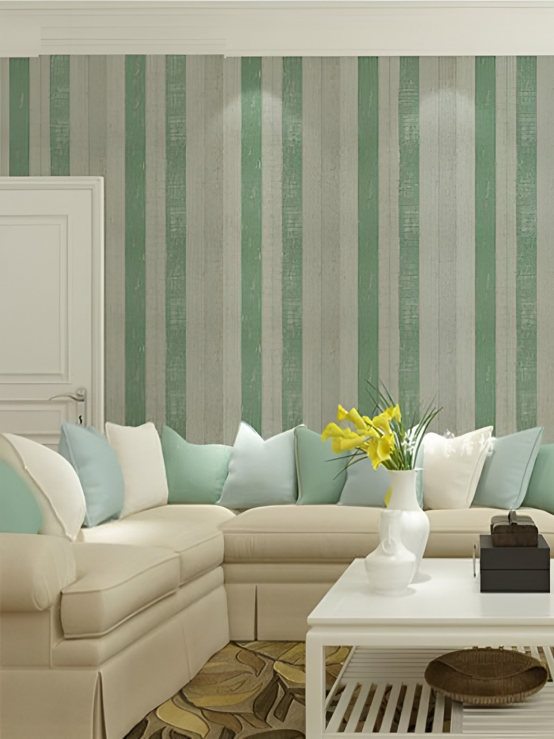 INDIAN ROYALS Green & Cream Printed Durable Waterproof Wallpaper