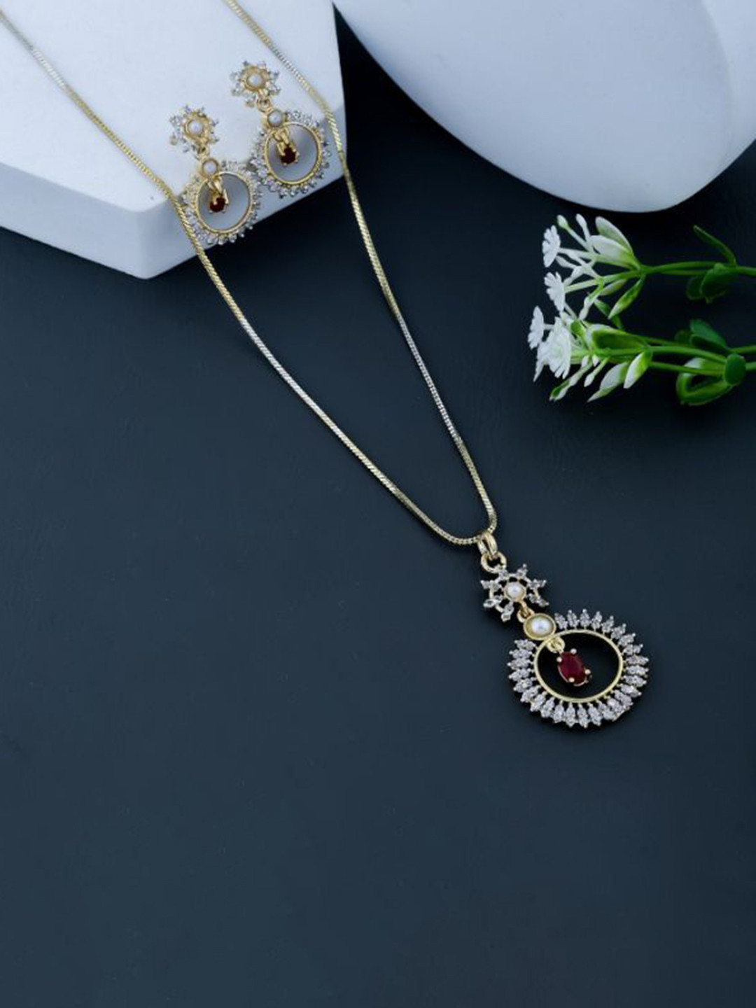 Anouk Ruby Stone-Studded Jewellery Set