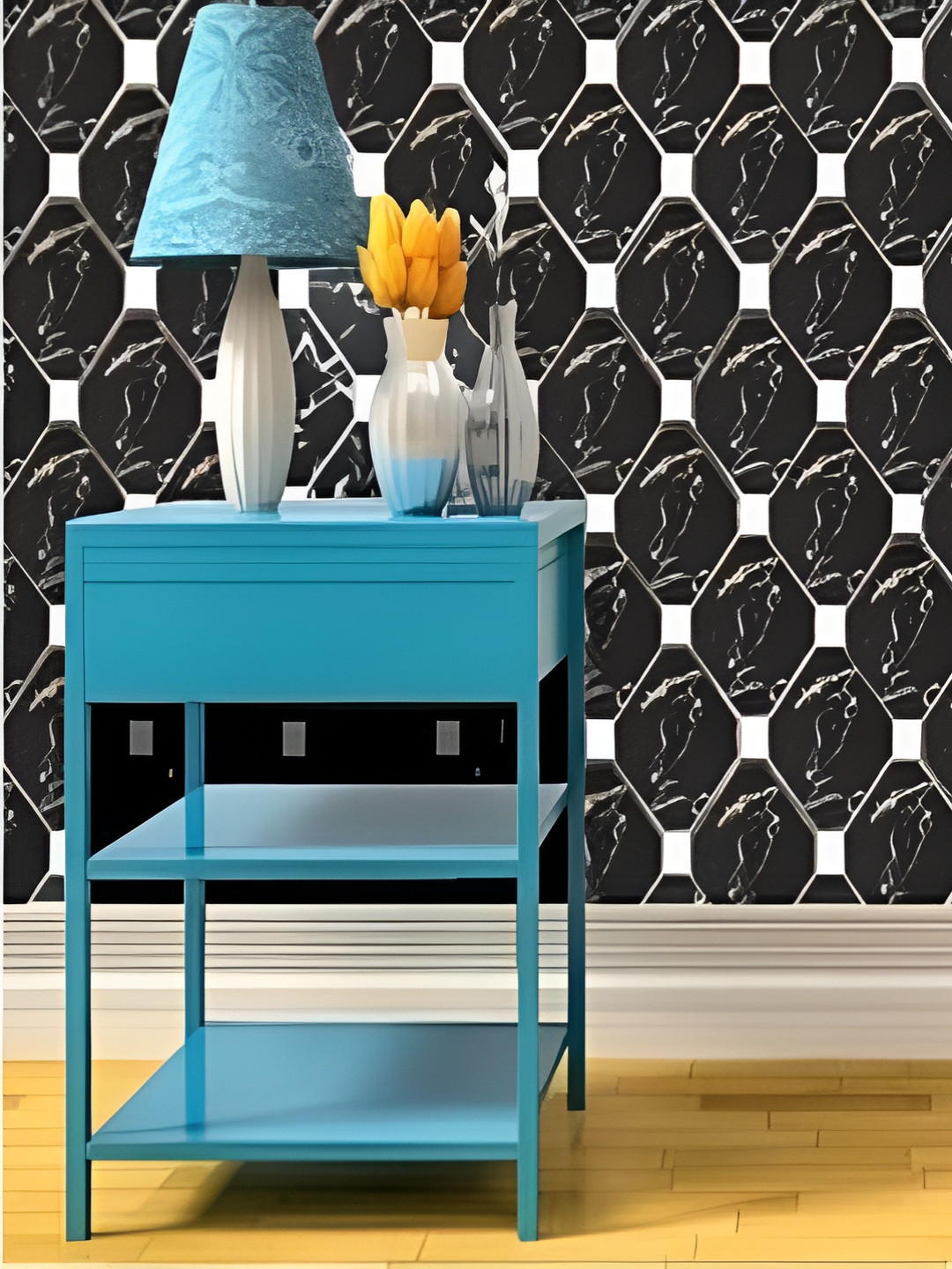 INDIAN ROYALS Black & White Marble Design Printed Self-Adhesive & Durable Wall Sticker
