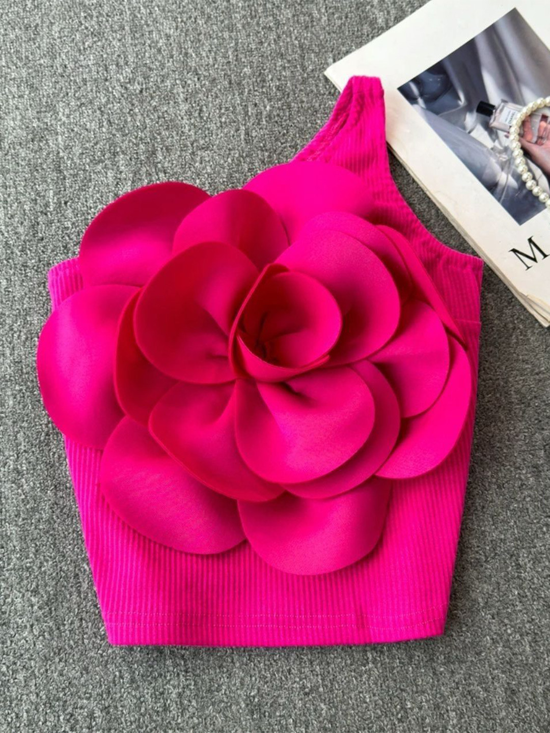 Miss Mosa By Akanksha  Women Pink Saly Rosette One Shoulder Top