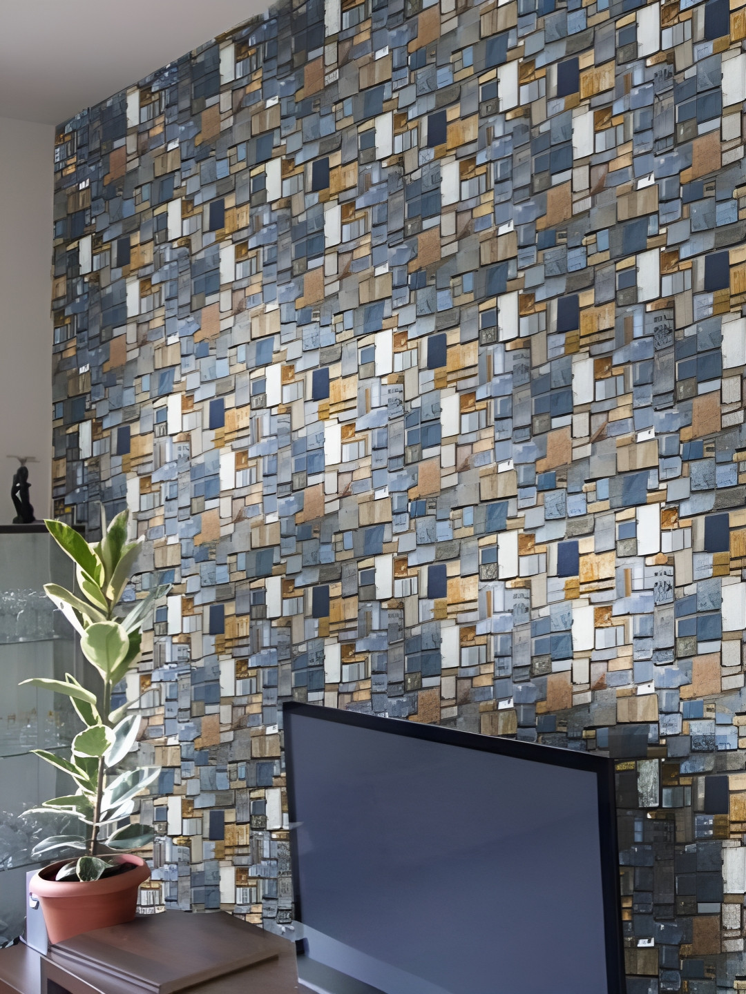 INDIAN ROYALS Blue & Brown Printed Vintage Stone Design Waterproof Wall Sticker