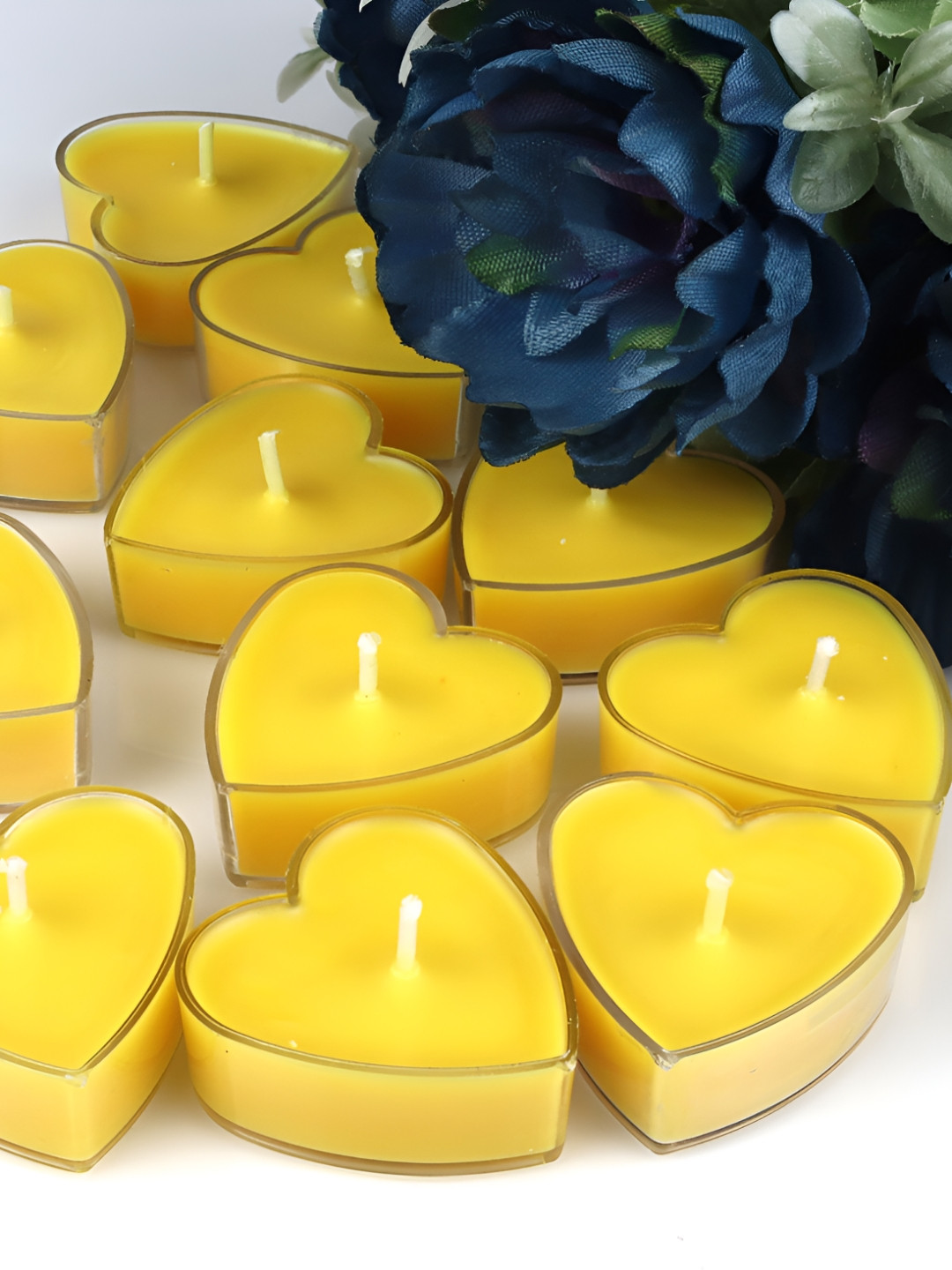 Shraddha Creation Lilac Fragrance, Heart Shape, Yellow Color Home Decor 12Pcs Scented Tea Light Candles