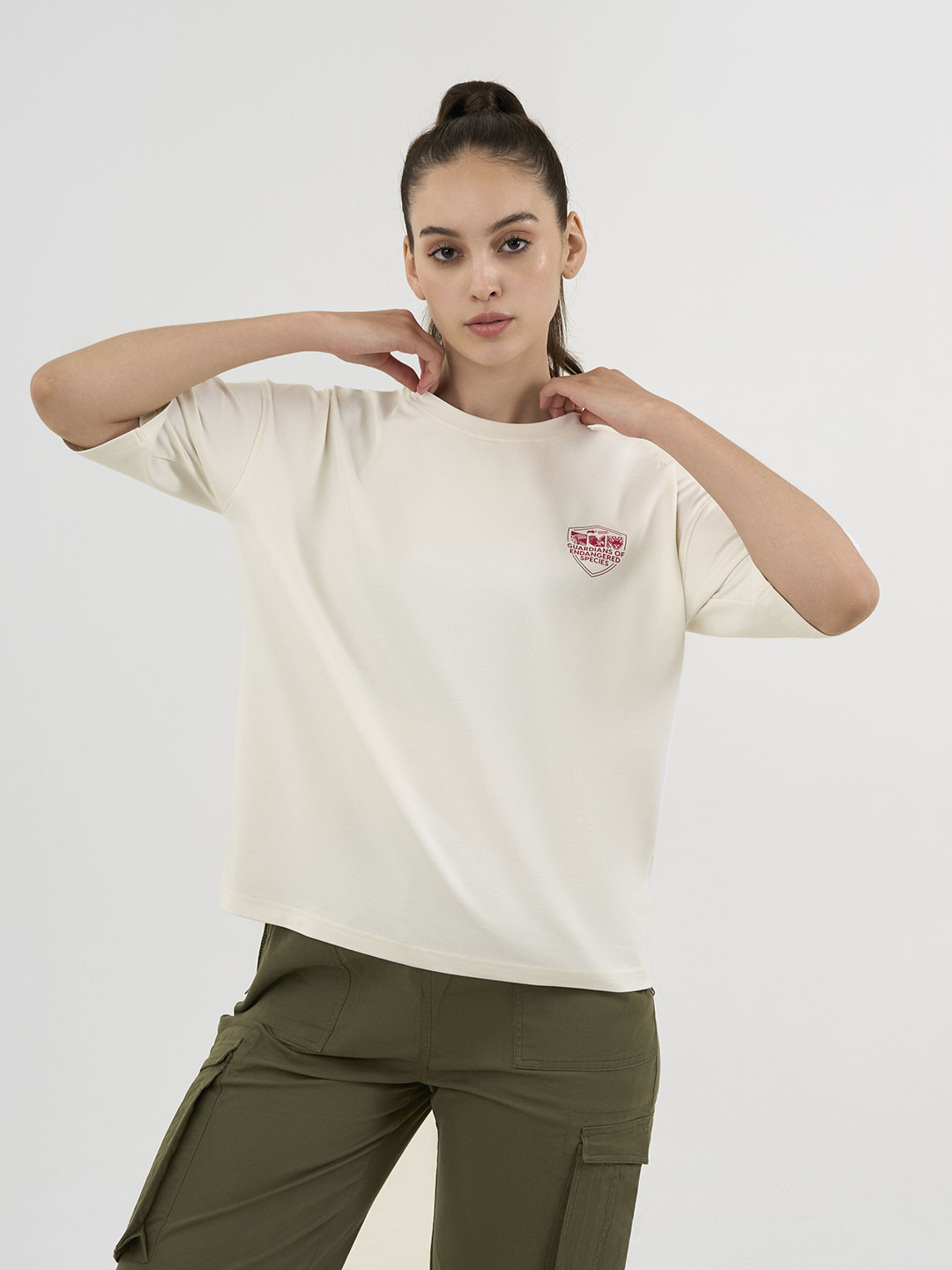 DCYPHR Galapagos Penguin Printed Drop-Shoulder Sleeves Cotton Oversized T-shirt