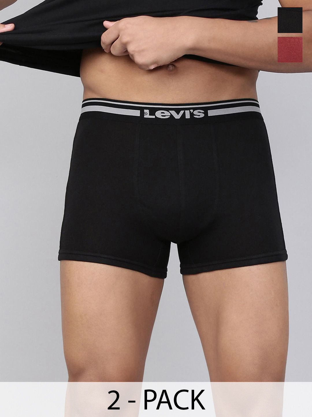 Levi's Men Pack of 2 Solid Cotton Rib Ultrasoft Waistband Shorter Length Trunk