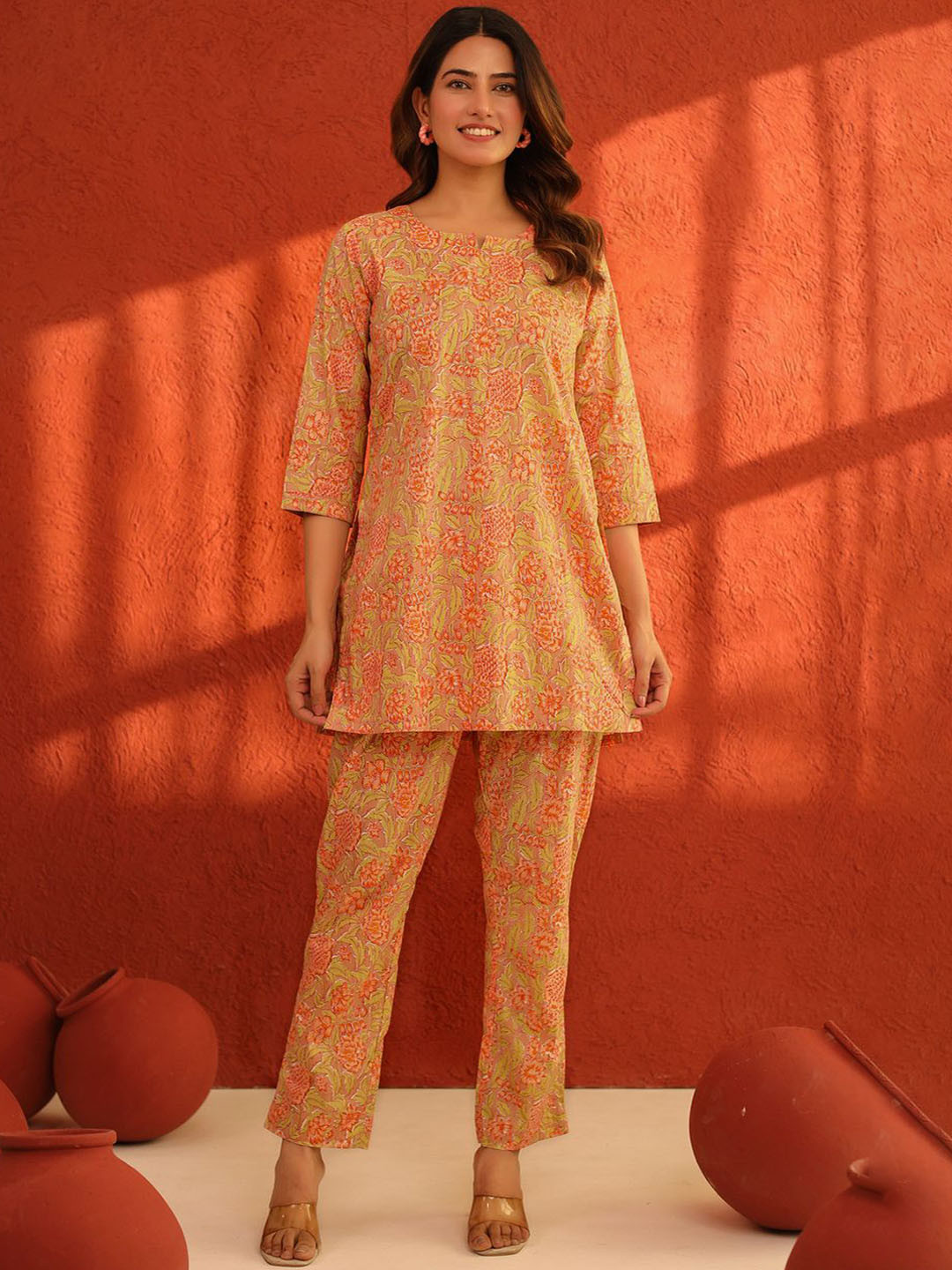 Kwatchi Floral Printed Cotton Tunic & Trousers Co-Ords