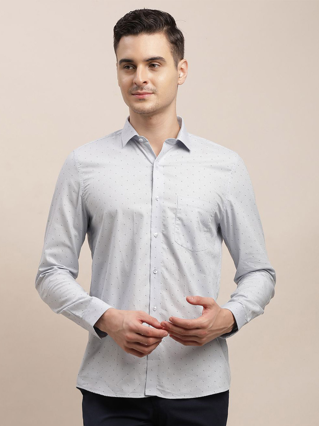 Turtle Pinstripes Printed Spread Collar Classic Slim Fit Pure Cotton Formal Shirt