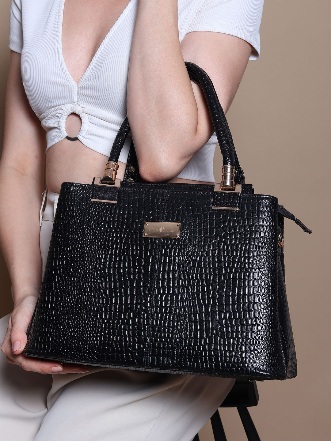 Scrumbler Leather Structured Handheld Bag With Fringed