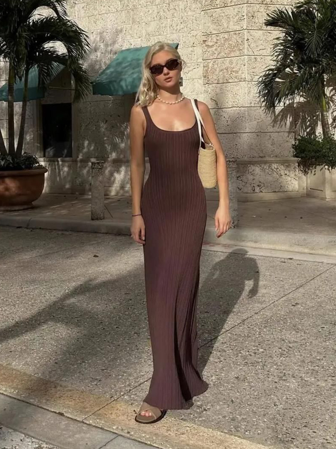 Miss Mosa By Akanksha  Brown Logos Luxe Knit Bodycon Dress