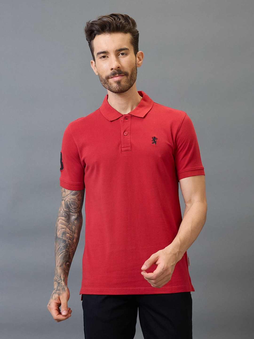 GIORDANO Brand Logo Polo Collar Pure Cotton Slim Fit T-shirt