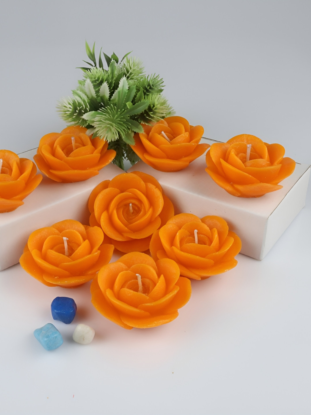 Shraddha Creation Sandal Wood Fragrance, Floating Rose, Orange Color Home Decor 8Pcs Scented Candles