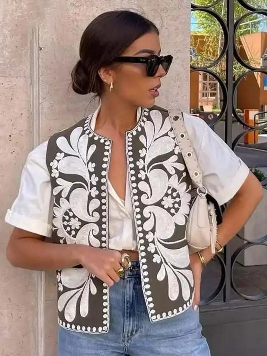 Miss Mosa By Akanksha  Women Olive Green Lore Embroidered Vest Summer Top