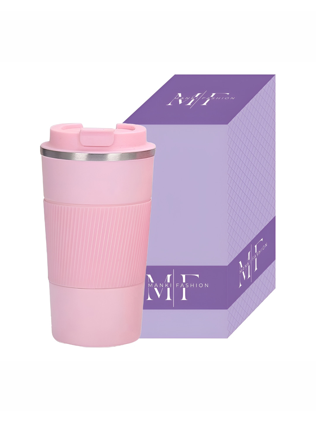 MANKI FASHION Pink Textured Stainless Steel Handmade Mug-380ml