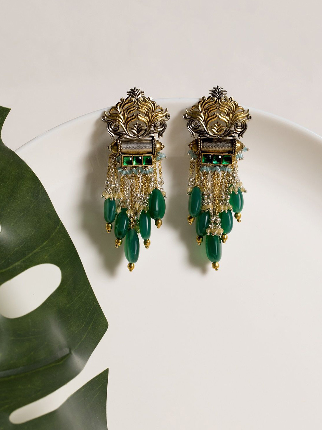 Crash.Club By CKC Gold-Plated Contemporary Shaped Drop Cubic Zirconia Earrings