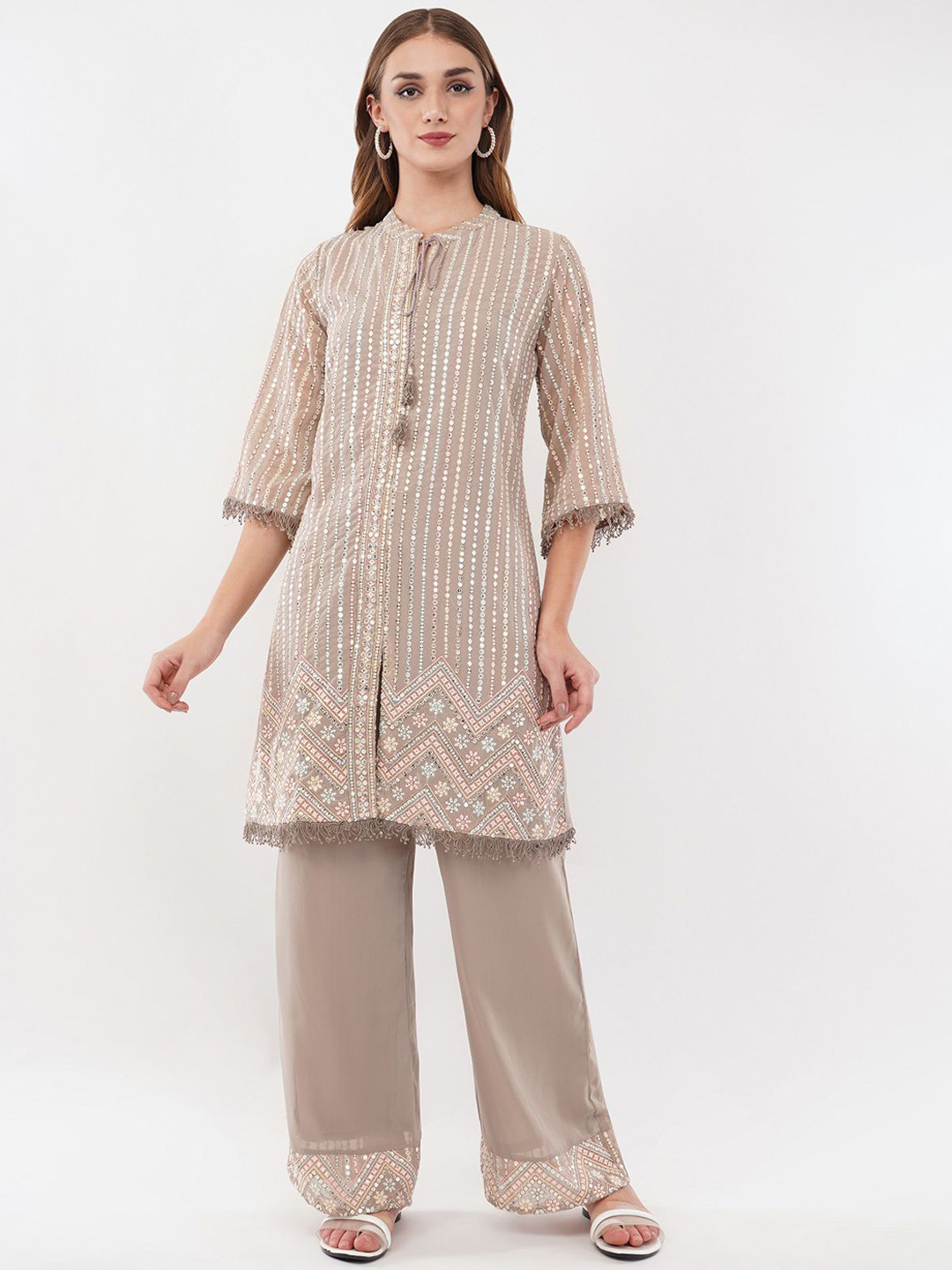 dhartii Summer Garden Embroidered Georgette Tunic With Palazzo Co-Ords