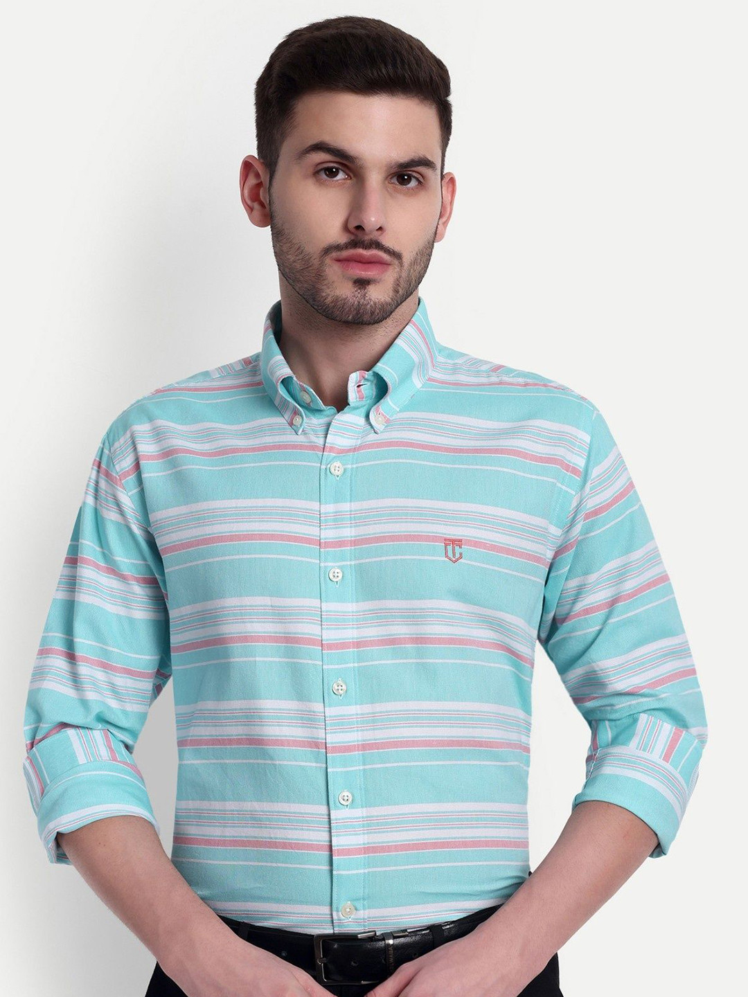 The Collared Classic Horizontal Striped Button-Down Collar Cotton Shirt