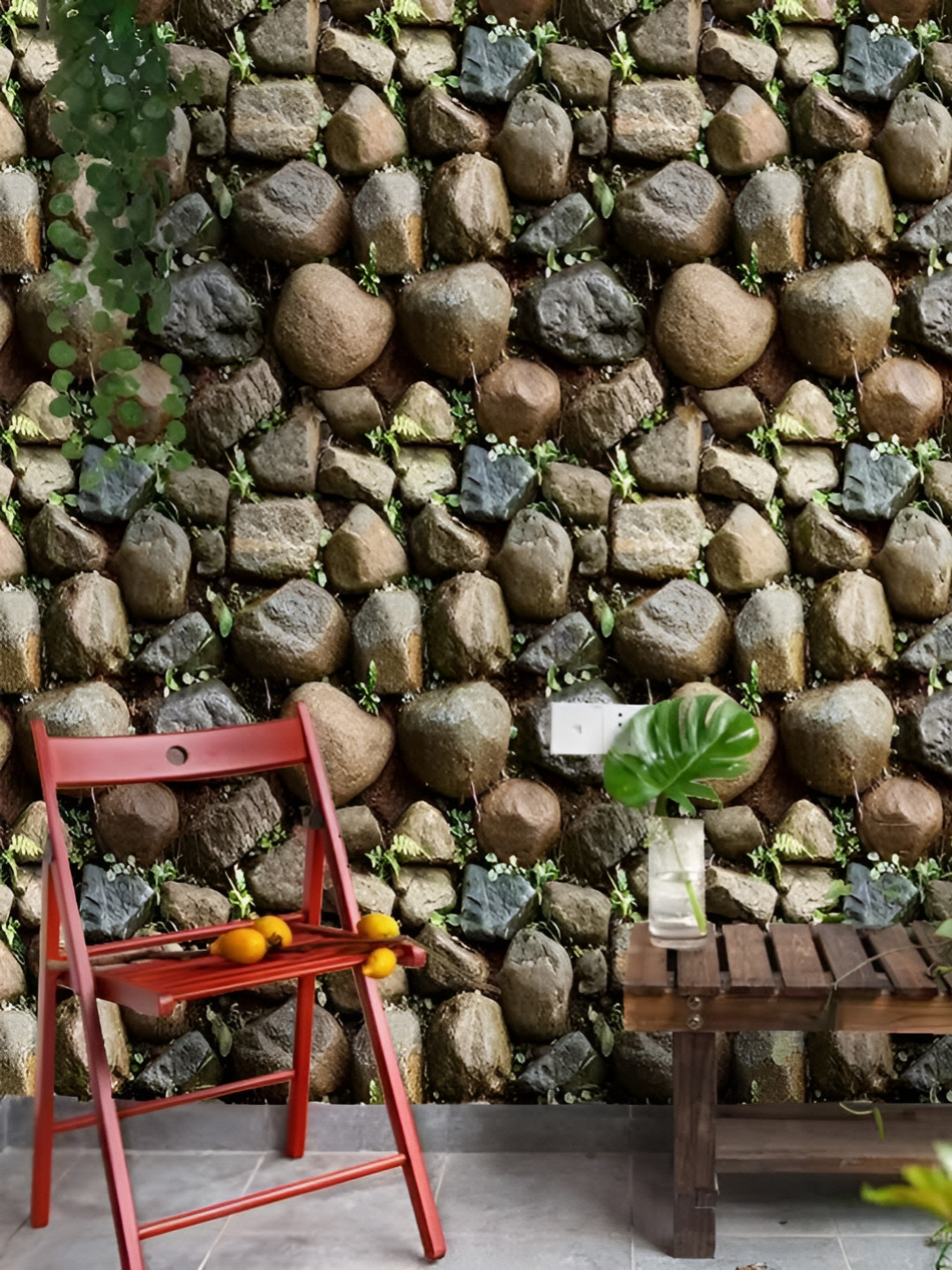 INDIAN ROYALS Brown & Grey Stone Peel & Stick Printed Self-Adhesive & Durable Wall Sticker