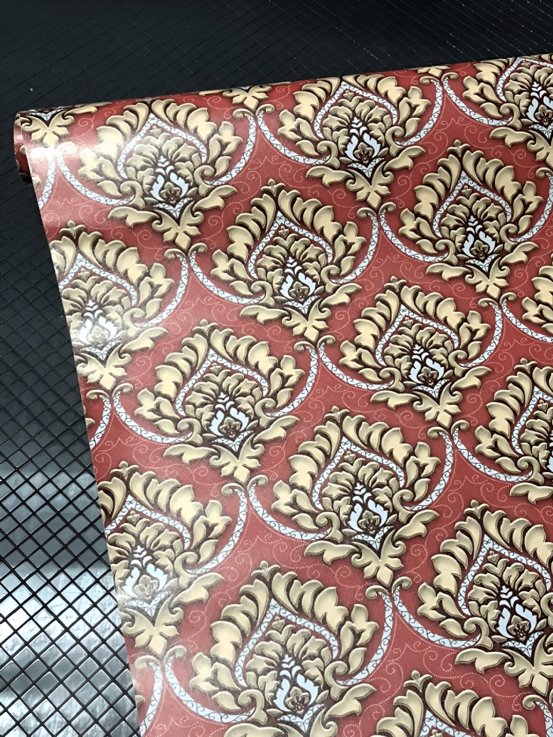 INDIAN ROYALS Red & Cream Vintage Damask Printed Self-Adhesive & Durable Wall Sticker