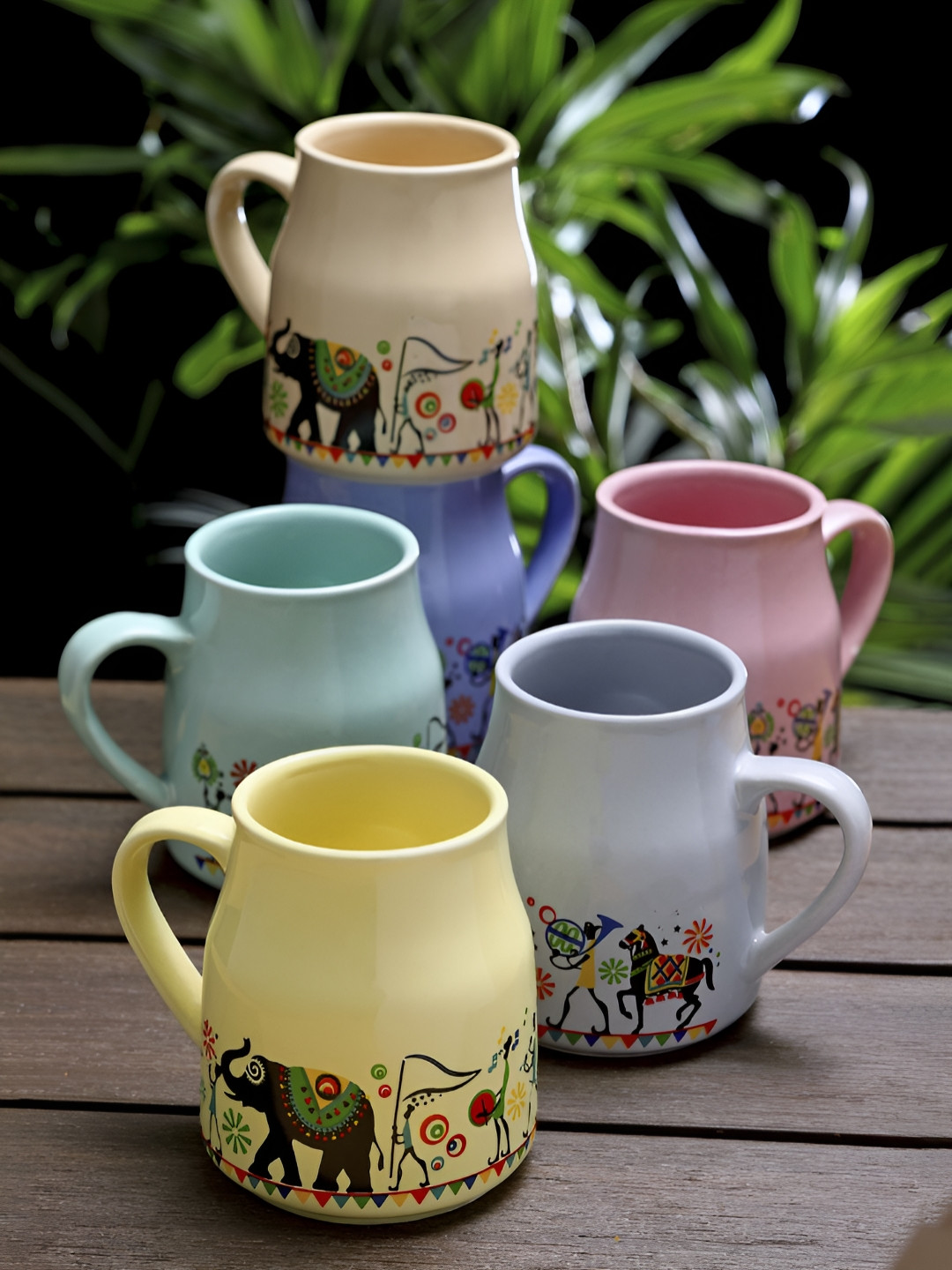 Myntra Elegant Homes Unique Pink Ethnic Motifs Ceramic Handmade 6 Piece Cups-400ml