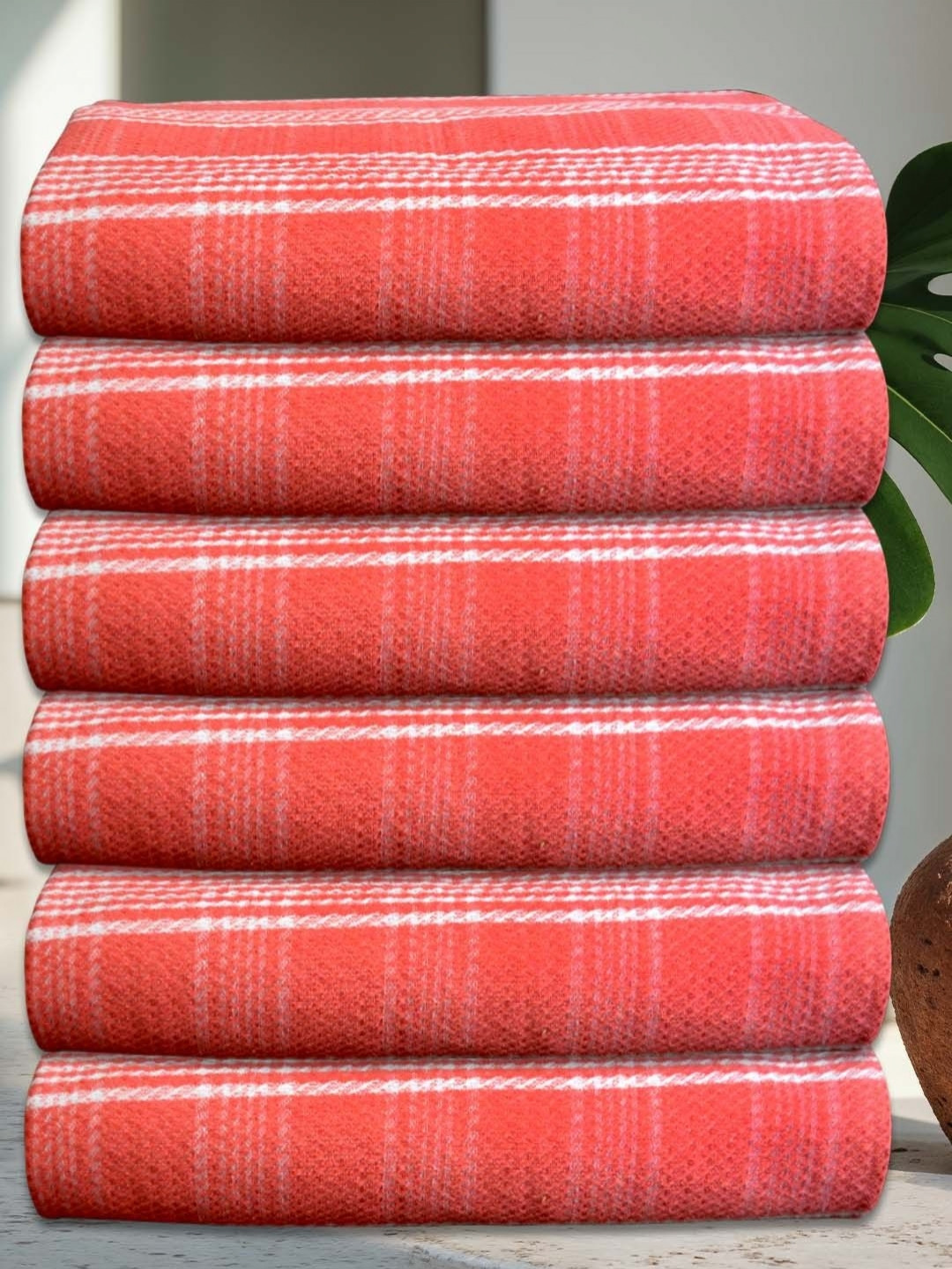 Athom Living Rust & White 5 Striped Cotton 210 GSM Bath Towel