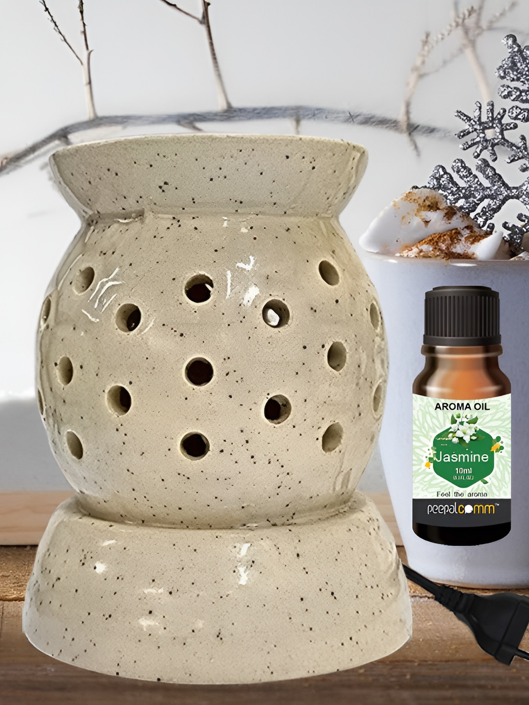 PEEPALCOMM 2Pcs White Electric Dot Round Diffuser With Jasmine Oil - 10 ml