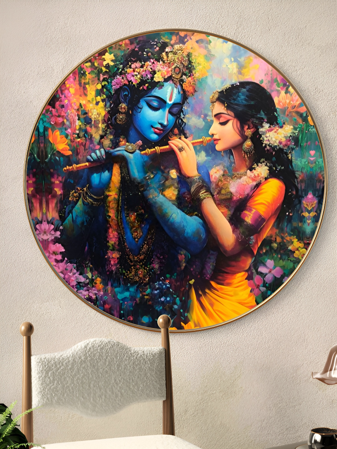 Livin'luxe Blue & Orange Radha Krishna Divine Love Religious Wooden Wall Art