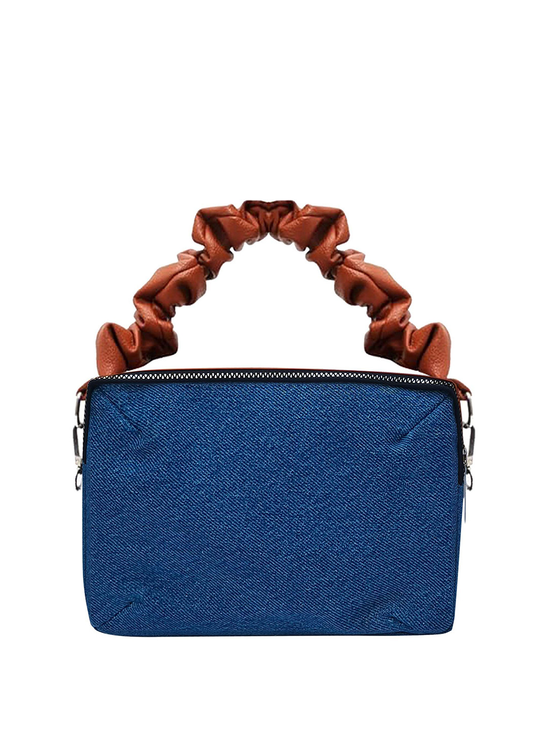 The Purani Jeans Textured Bucket Denim & Leather Handheld Bag