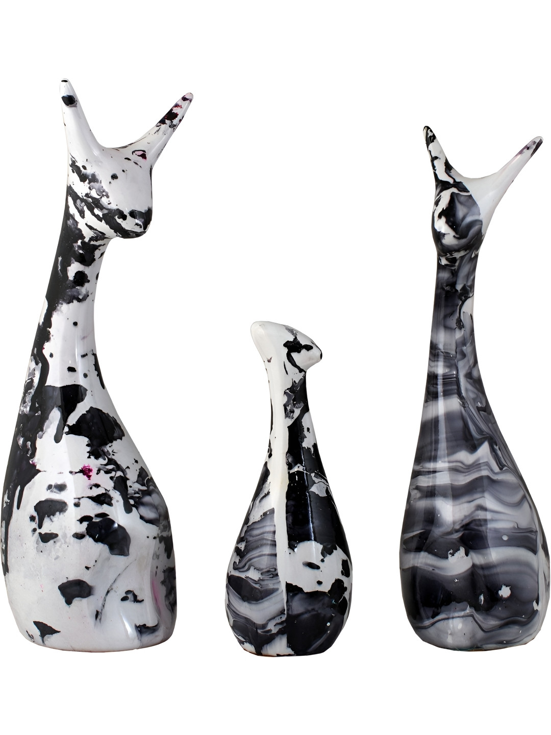 Aura Electroplating Cat White Polyresin Matte Living Room Set of 3 Small Showpieces - 10.2 Inches