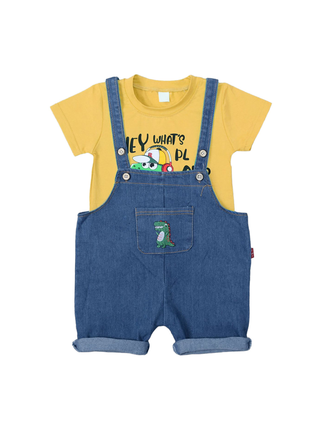 Bold N Elegant Infants Dino Printed Short Dungaree With T-Shirt