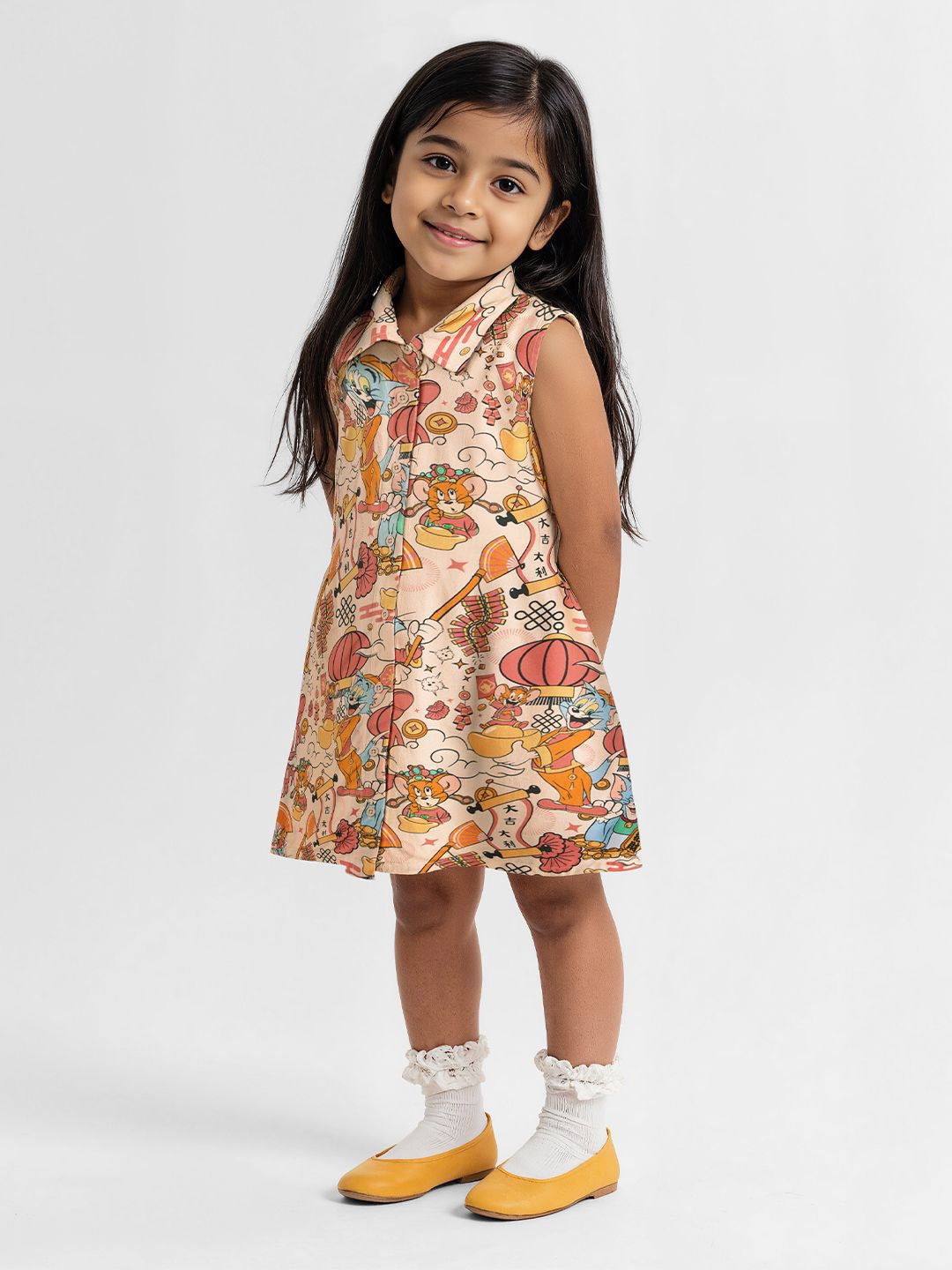 The Souled Store Beige & Brown Cartoon Printed Fit & Flare Dress
