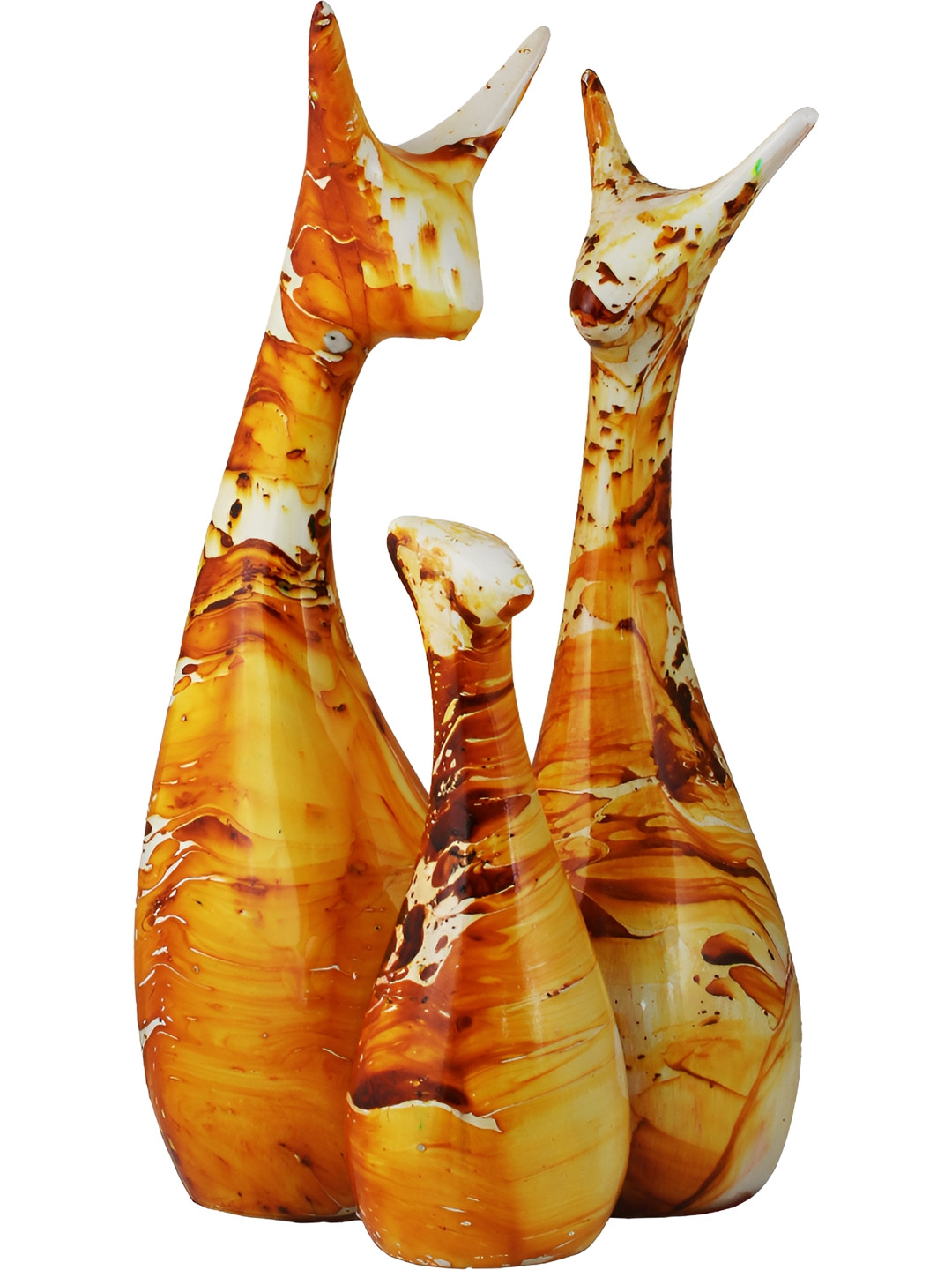 Aura Electroplating Cat Yellow Polyresin Matte Living Room Set of 3 Small Showpieces - 10.2 Inches