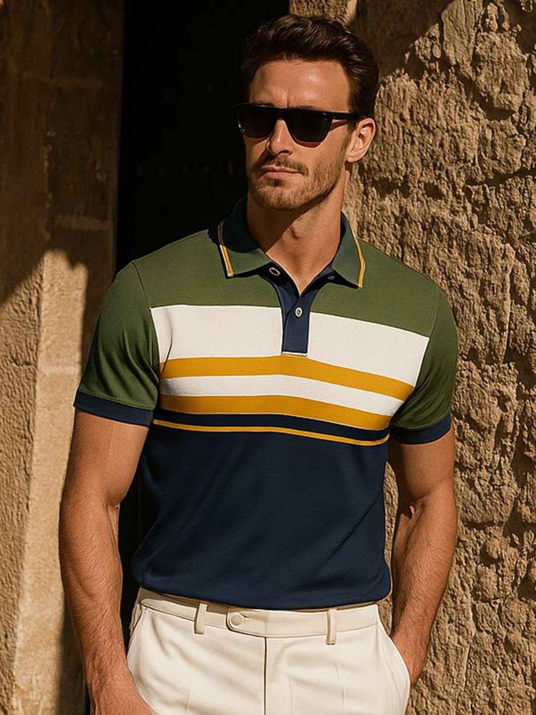 Dadu Dayal Striped Polo Collar Bio Finish Cotton T-shirt