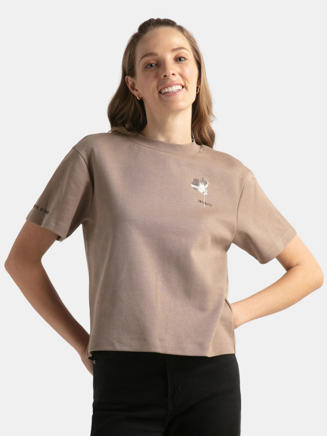 Jockey Groove Women Cotton Rich Oversized Printed T-Shirt with Drop Shoulder Styling-WZ04