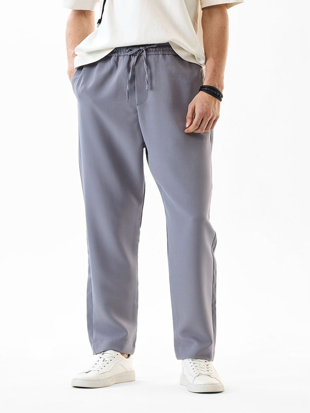 Snitch Men Regular Fit Stretch Mid-Rise Plain Trouser