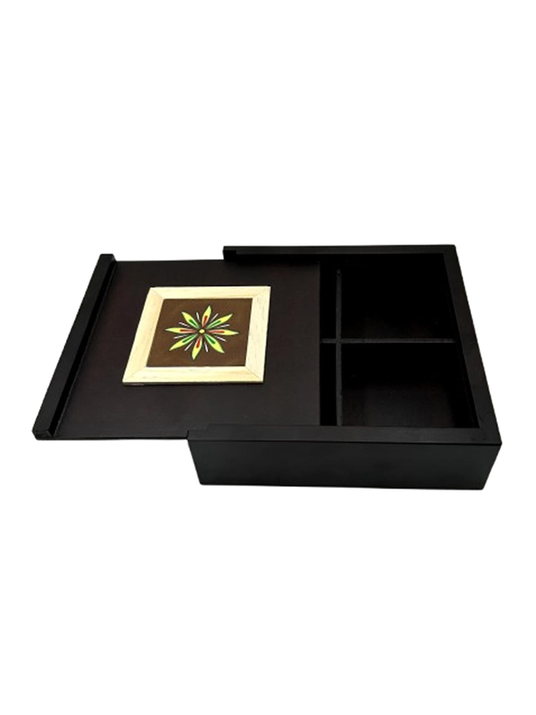 Angira Handicrafts Handcrafted Brown Floral Wood Flip Top Box Container Set