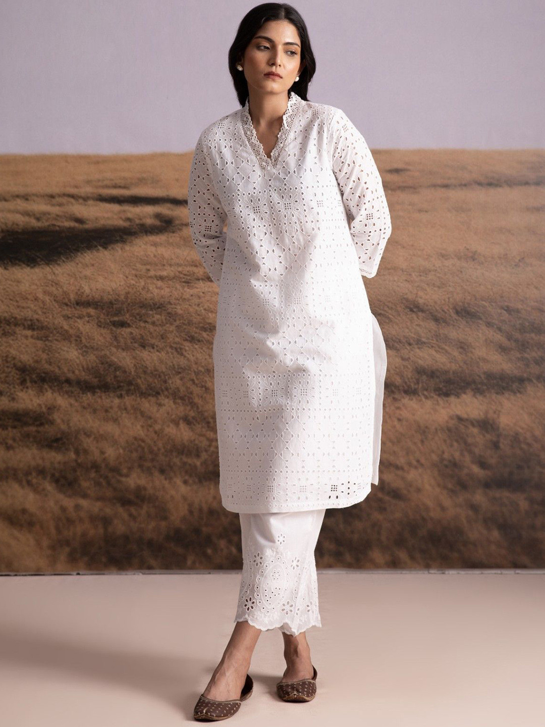 Bombay Bloom Women Chikankari Embroidered Regular Pure Cotton Kurta with Trousers
