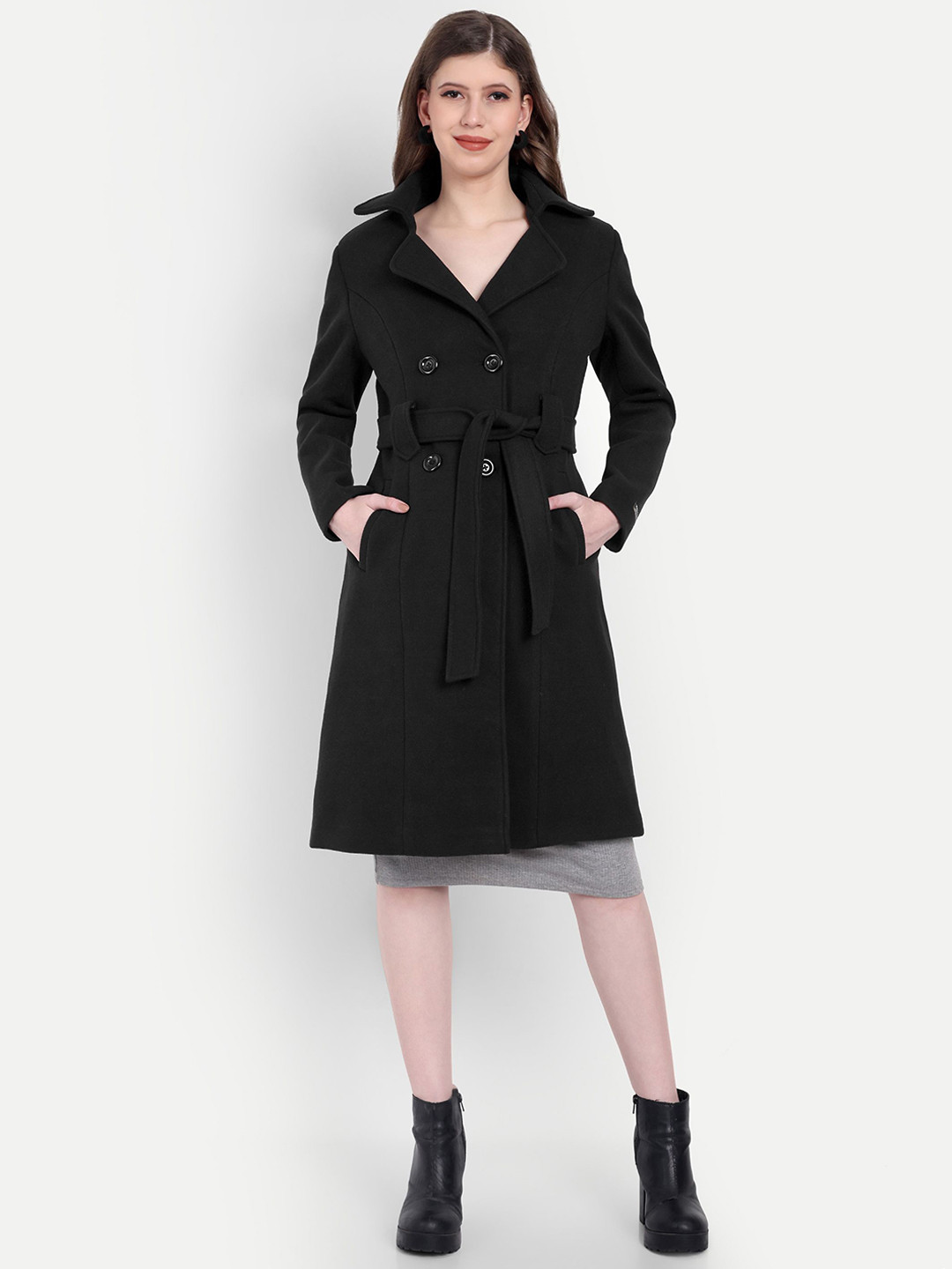 HAUTEMODA Double Breasted Long Sleeves Trench Coat