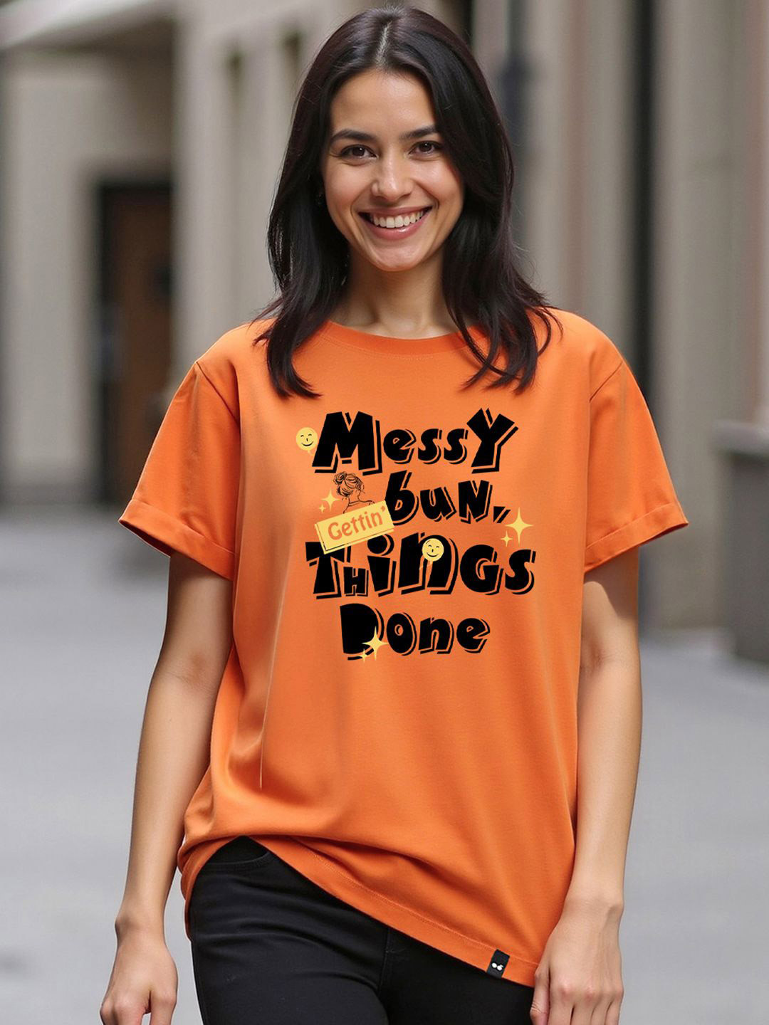Bewakoof Messy Bun Typography Printed Relaxed Fit Pure Cotton T-Shirt