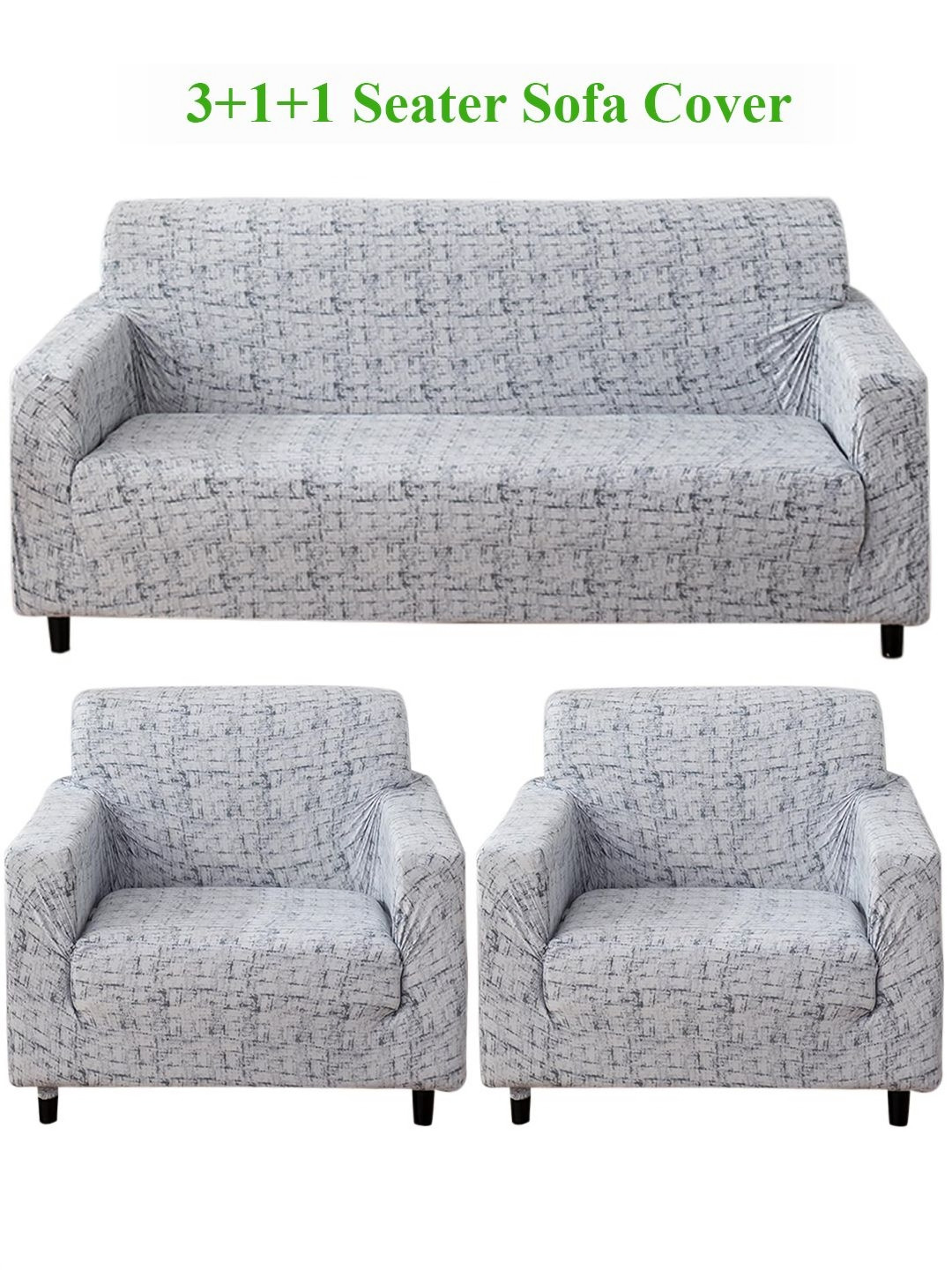 HOKIPO Abstract Grey lines Print 5 Seater Fully Covered Stretchable Sofa Cover