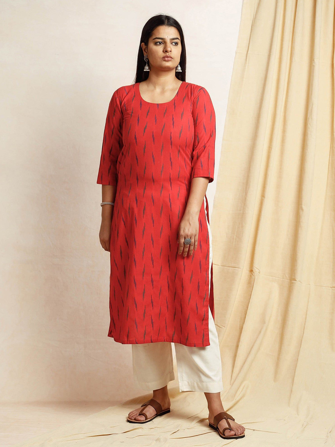 iTokri Red Pochampally Ikat Weave Cotton Long Kurta